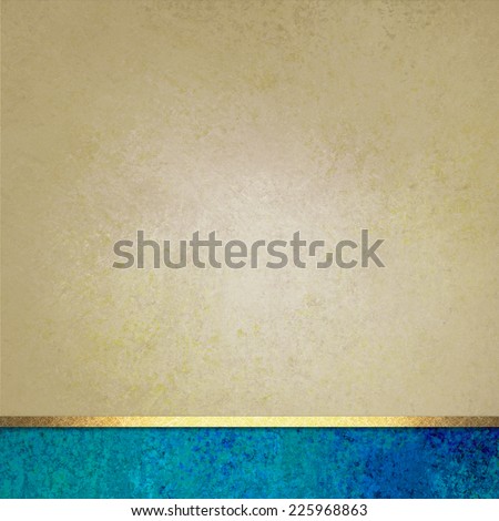 elegant brown background paper with blue footer and gold ribbon accent, beige background, fancy blank poster