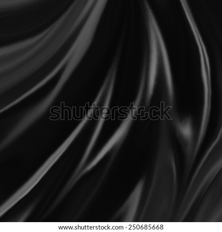 luxurious black material background illustration, elegant waves of black satin fabric flowing or draped in abstract design