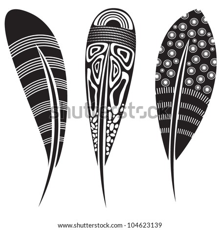 Vector Illustration Of Feathers With Tribal Ornaments - In Color ...