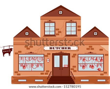 Vector illustration of a butcher's shop, building