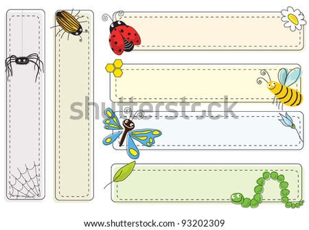A set of bookmarks and frames with insects