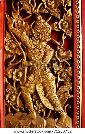 Masterpiece of traditional Thai style art old about Ramayana story on temple wall at Nan province,Thailand