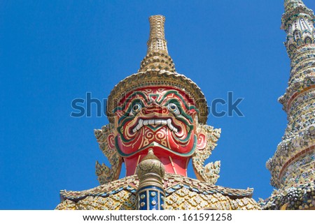 BANGKOK THAILAND - NOV 3 : Demon statue on Grand Palace or Temple of the Emerald Buddha (also called Wat Phra Kaew) on November 3, 2012 in Bangkok, Thailand.