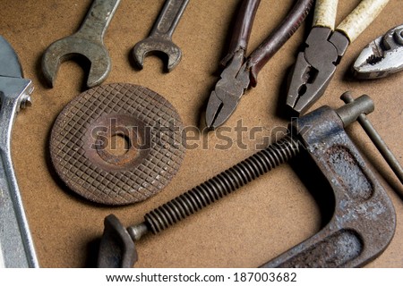 Mechanic tools on wood