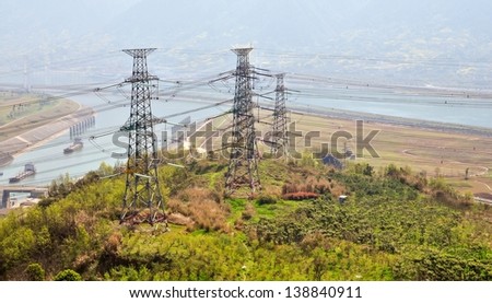 Electric Transmission Lines and Towers - Three Gorges Dam, China