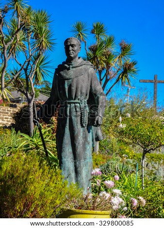 Carmel, CA - Oct-20-2015: Statue, Father Junipero Serra. Father Serra was a Catholic Franciscan friar who founded the first nine of 21 Spanish missions in California from San Diego to San Francisco.
