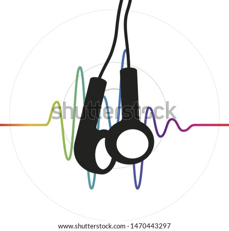 Vector illustration. Earphones over good vibes background. Isolated on white.