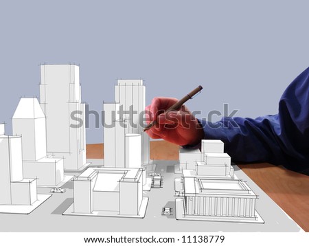 Architect drawing a city in 3d on his desk