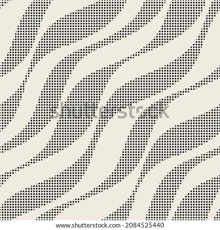 Vector seamless pattern. Modern texture. Repeating abstract background with diagonal dotted waves. Graphic wavy stripes. Can be used as swatch for illustrator.