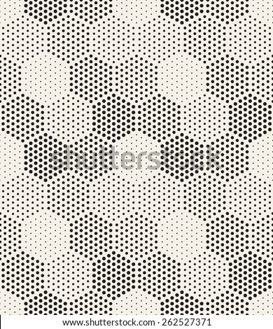 Vector seamless pattern. Modern stylish texture. Repeating geometric tiles with filled with dots hexagons. Regular hipster background. Small circles form hexagonal minimalistic ornament.