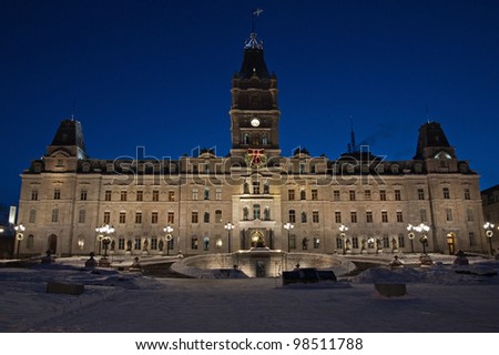 Quebec parliament building in winter night time