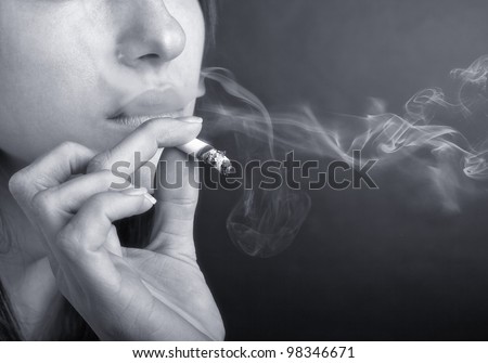 Woman With Cigarette Exhaling Smokewoman With Cigarette Exhaling Smoke ...