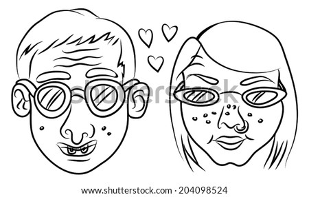 Cartoon Vector Illustration Of Nerd Geek Girl And Boy Couple ...