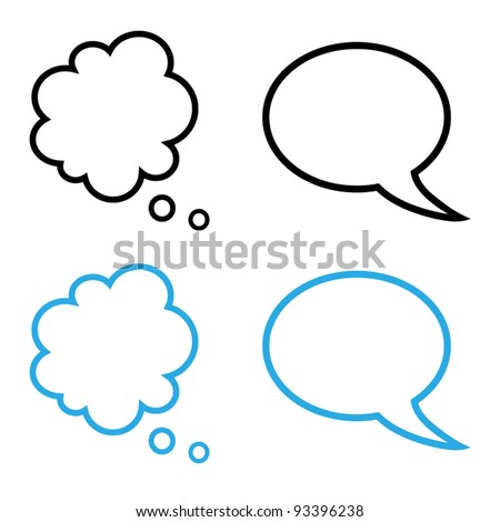 Vector illustration of cartoon speech and thought bubbles collection, black and blue version