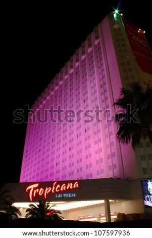 LAS VEGAS - OCTOBER 29: The Tropicana Las Vegas Hotel and Casino on October 29, 2011 in Las Vegas.  It was opened in 1957 making it one of the oldest hotels on the Las Vegas Strip.