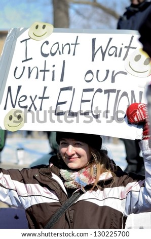 MADISON, WI - MARCH 3:Protesters in Wisconsin during a rally against Governor Scott Walker\'s budget bill on Mar 3, 2011. Walker has won the recall election, but he still faces a new election next year