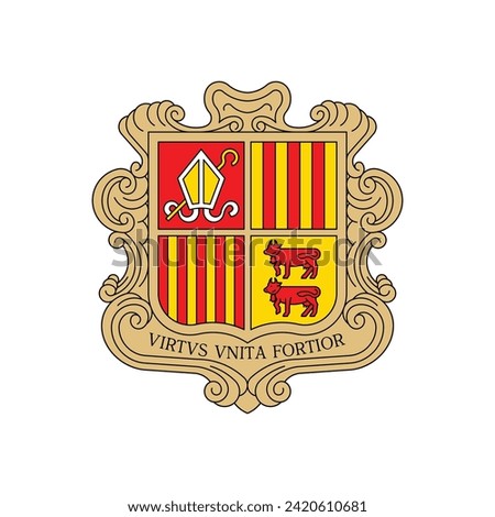 Coat of arms Andorra. National emblem design. White isolated background 