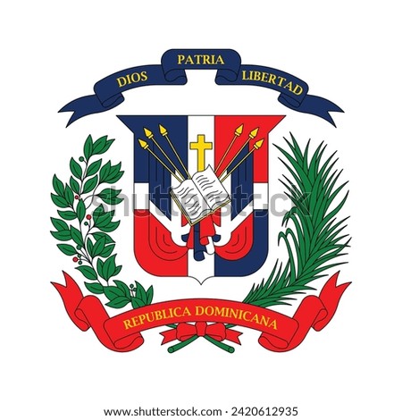 Coat of arms Dominican Republic. National emblem design. White isolated background 