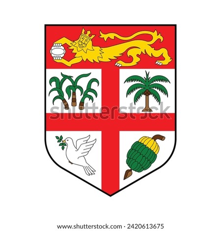 Coat of arms Fiji. National emblem design. White isolated background 