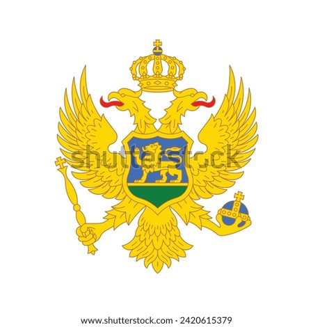 Coat of arms Montenegro. National emblem design. White isolated background 