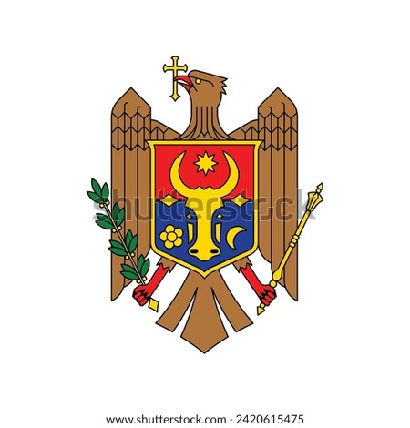 Coat of arms Moldova. National emblem design. White isolated background 