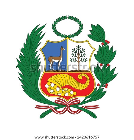 Coat of arms Peru. National emblem design. White isolated background 