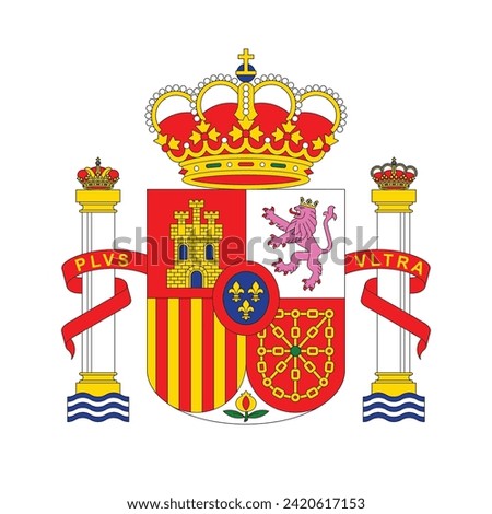 Coat of arms Spain. National emblem design. White isolated background 