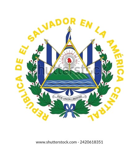 Coat of arms El Salvador. National emblem design. White isolated background 