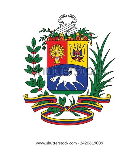 Coat of arms Venezuela. National emblem design. White isolated background