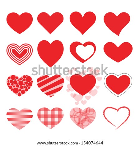 Set of red vector hearts icons.
