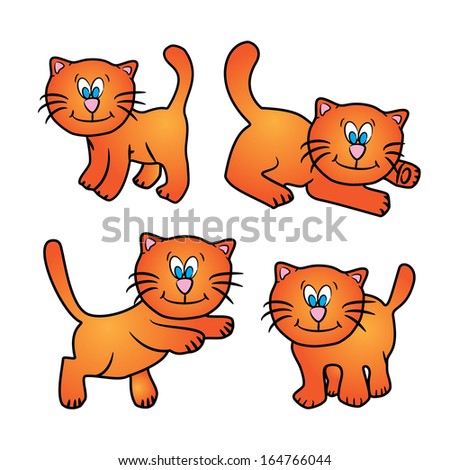 Set Of Cartoon Cats In Different Positions Stock Vector Illustration ...