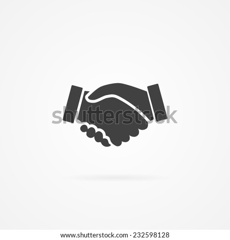 Simple icon of handshake sign. Shadow and white background.