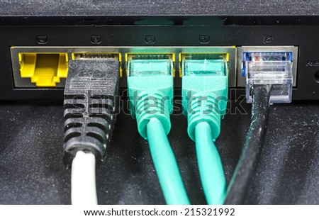 Router network hub with cable insert RJ45 port