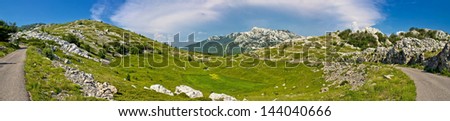 Velebit mountain wilderness panoramic view, Crnopac peak, Croatia
