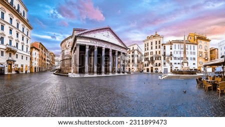 Similar – Image, Stock Photo The Pantheon and the fountain in Piazza della Rotonda in Rome seen from Via del Pantheon.