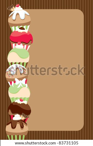 Illustrated layout of a party invitation or menu with a cupcake theme.