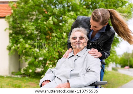 Similar – Image, Stock Photo Woman visiting her grandmother in isolation during a coronavirus pandemic