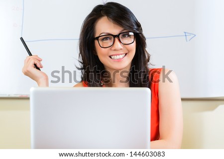 Asian Creative agency - businesswoman sitting on the laptop
