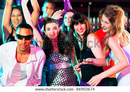 Dance Action In A Disco Club - Group Of People, Men And Women Of ...