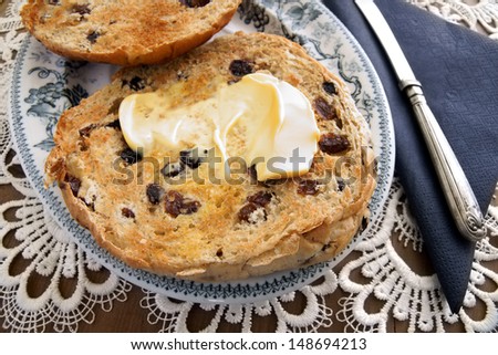 Toasted Teacakes a traditional British bun containing raisins sultanas and spices