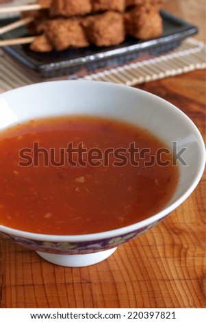 Thai sweet chilli dipping sauce made with red chillis rice wine vinegar garlic and sugar