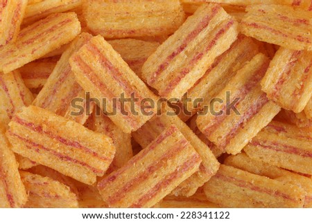Bacon rashers a crispy smoked bacon flavored corn snack top down view