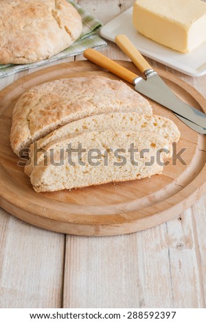 Milk Fadge a traditional no yeast quick bread often called emergency bread or Stottie Fadge made with flour milk and lard