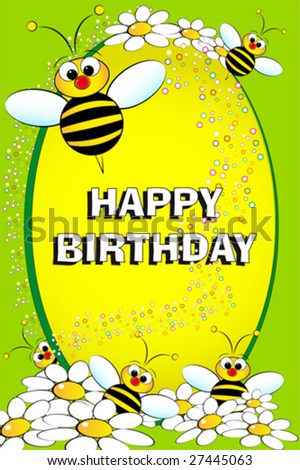 Bee And Flowers - Birthday Card For Kids Stock Vector Illustration ...