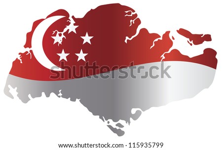 Singapore Flag In Country Map Silhouette Isolated On White Background ...