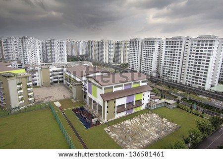 Singapore Goernment Public Housing with Public School in Punggol District