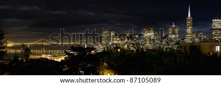 San Francisco Skyline and Oakland Bay Bridge at Blue Houe Panorama