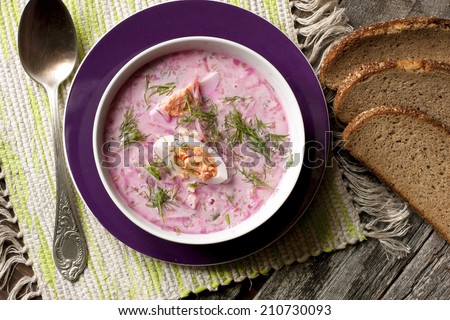 Cold  soup with beets, cucumbers, dill and sour cream