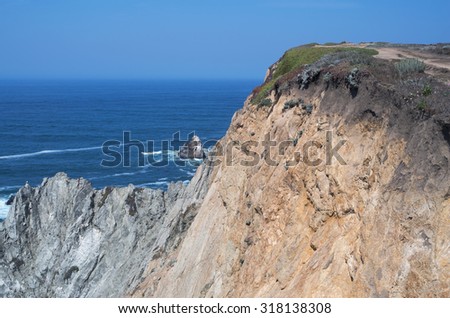 bodega head peninsula off pacific coast of california and rocky shoreline of sonoma coast state park