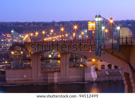 Wabasha Street bridge at dusk illuminated by street lamps in Saint Paul Minnesota